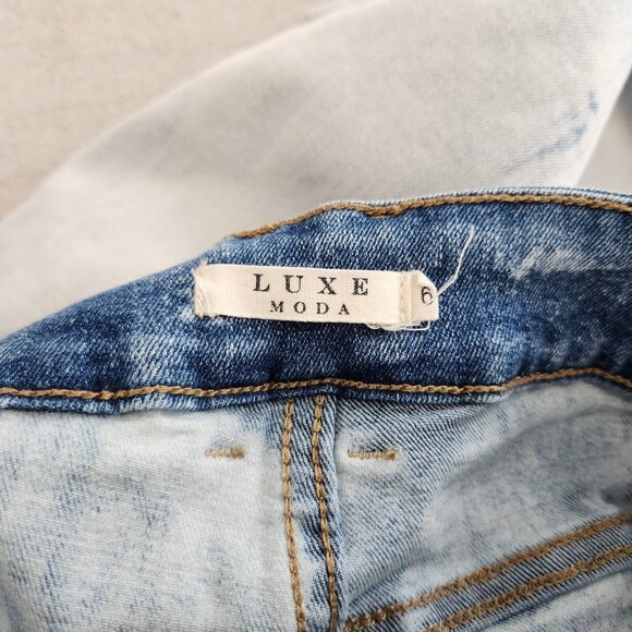 Luxe Moda Jeans Women 6 Blue Denim Acid Wash Straight Mid Rise Split Ankle 25x28 - Picture 13 of 15